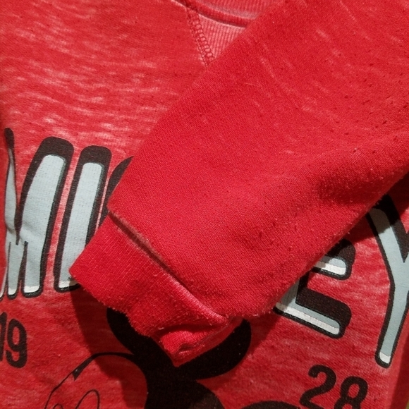 DISNEY MICKEY MOUSE RED BURNOUT SWEATSHIRT HAPPIEST PLACE ON EARTH - Picture 3 of 9